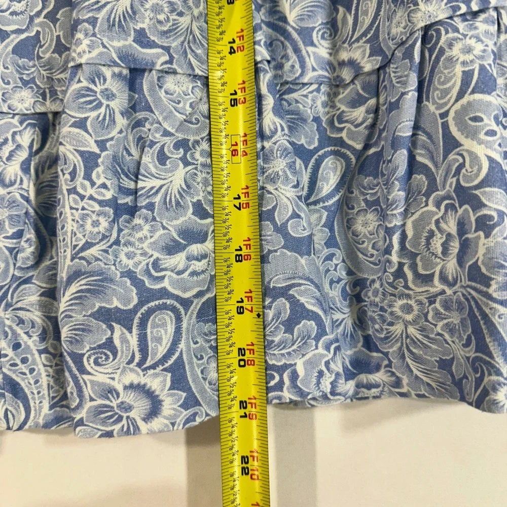 Soft Surroundings Skirt Womens Medium Blue White Floral Paisley Linen Tiered